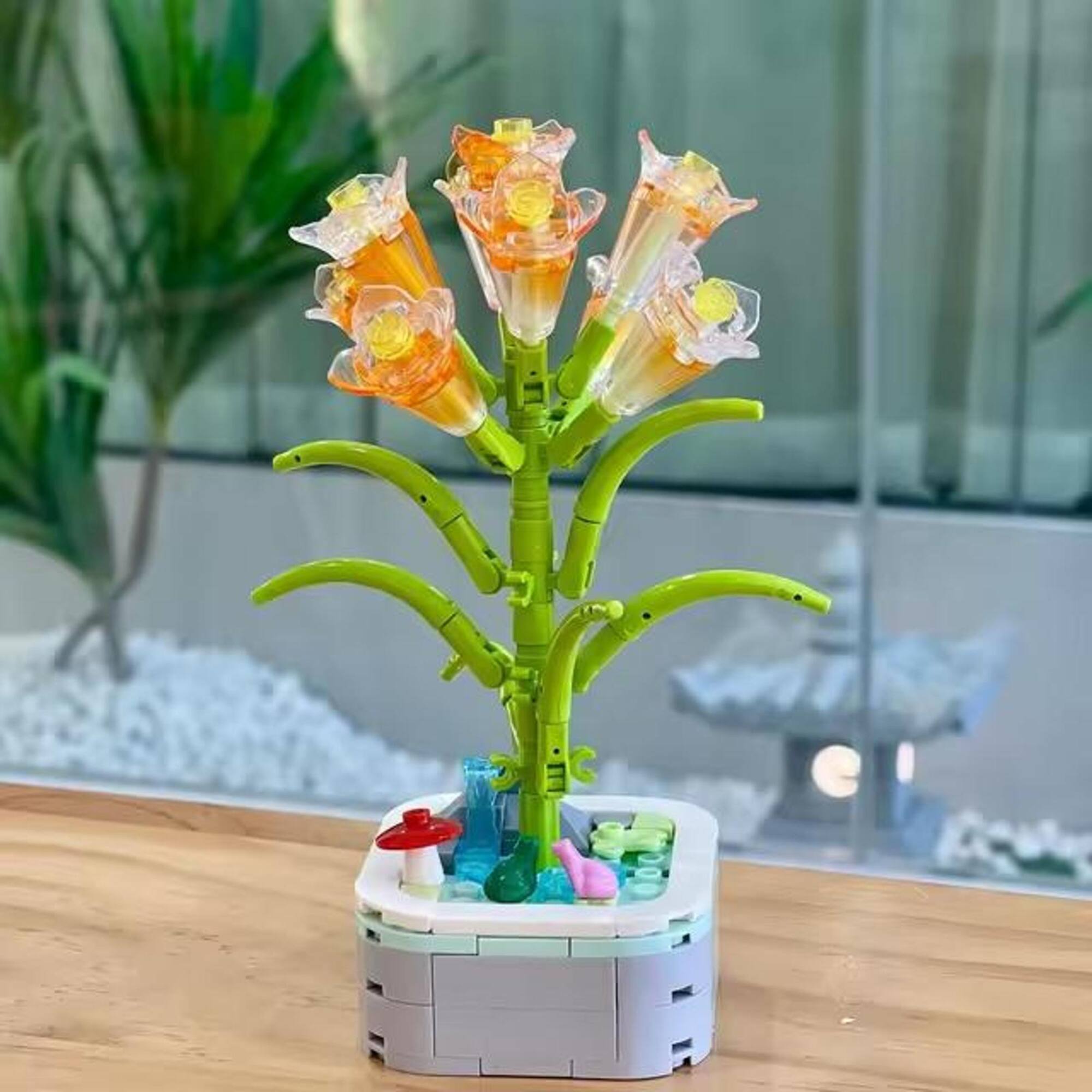 Wizardi Clivia Potted Flower Building Bricks Set